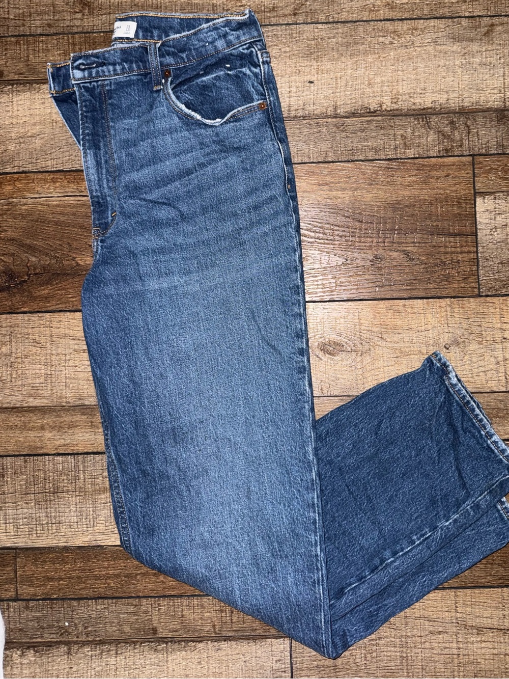 Abercrombie & Fitch Straight Leg Jeans in Medium Blue Denim
